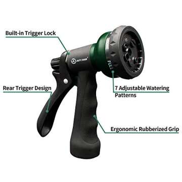 AUTOMAN-Garden-Hose-Nozzle, ABS Water Spray Nozzle with 7 Adjustable Watering Patterns, Slip Resista...