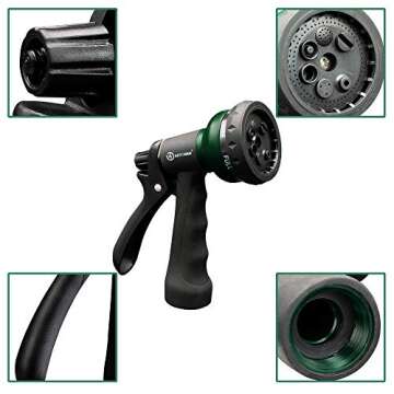 AUTOMAN-Garden-Hose-Nozzle, ABS Water Spray Nozzle with 7 Adjustable Watering Patterns, Slip Resistant for Watering Plants, Lawn& Garden, Washing Cars, Cleaning, Showering Pets & Outdoor Fun.
