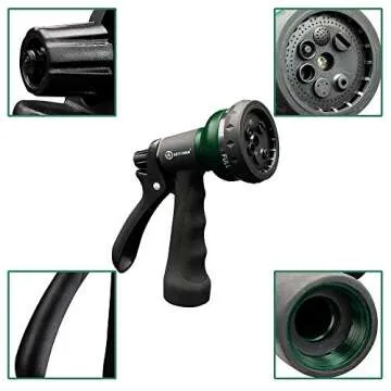 AUTOMAN-Garden-Hose-Nozzle, ABS Water Spray Nozzle with 7 Adjustable Watering Patterns, Slip Resistant for Watering Plants, Lawn& Garden, Washing Cars, Cleaning, Showering Pets & Outdoor Fun.