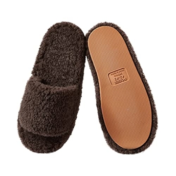 posee Fuzzy Memory Foam Slippers for Women, Fluffy Open Toe Slippers Curly Fur Cozy Flat Spa Slide S...
