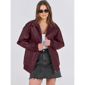 Stylish ANRABESS Oversized Leather Jacket for Women