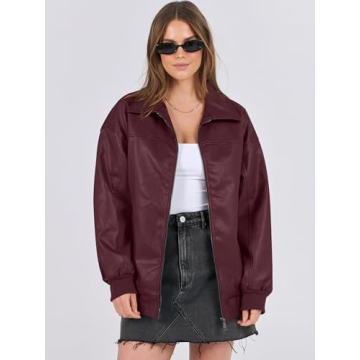 Stylish ANRABESS Oversized Leather Jacket for Women