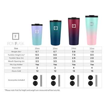 IRON °FLASK Classic Tumbler 2.0-2 Lids (Straw/Flip), Vacuum Insulated Stainless Steel Water Bottle, Double Walled, Drinking cup, Thermo Travel Mug - Dark Rainbow, 32 Oz