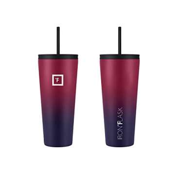 IRON °FLASK Classic Tumbler 2.0-2 Lids (Straw/Flip), Vacuum Insulated Stainless Steel Water Bottle, Double Walled, Drinking cup, Thermo Travel Mug - Dark Rainbow, 32 Oz