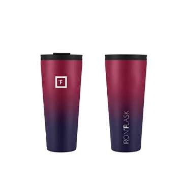 IRON °FLASK Classic Tumbler 2.0-2 Lids (Straw/Flip), Vacuum Insulated Stainless Steel Water Bottle, Double Walled, Drinking cup, Thermo Travel Mug - Dark Rainbow, 32 Oz