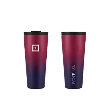 IRON °FLASK Classic Tumbler 2.0-2 Lids (Straw/Flip), Vacuum Insulated Stainless Steel Water Bottle, Double Walled, Drinking cup, Thermo Travel Mug - Dark Rainbow, 32 Oz