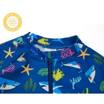 upandfast Baby Toddler Boys Rash Guard Zipper Swimsuit UPF 50+ One Piece Beach Swimwear Bathing Suits (Blue Shark, 3-6 Months)