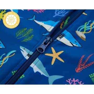 upandfast Baby Toddler Boys Rash Guard Zipper Swimsuit UPF 50+ One Piece Beach Swimwear Bathing Suits (Blue Shark, 3-6 Months)