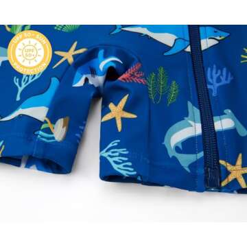 upandfast Baby Toddler Boys Rash Guard Zipper Swimsuit UPF 50+ One Piece Beach Swimwear Bathing Suits (Blue Shark, 3-6 Months)