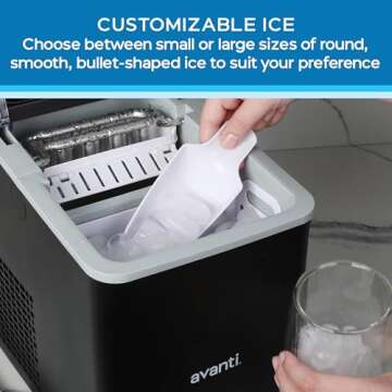 Avanti Ice Maker Portable Ice, Custom Size, & Self Cleaning