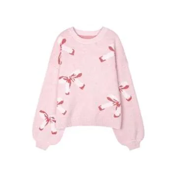 Libsorge Womens Oversized Cute Bow Tie Sweater Fall Winter 2024 Spring 2025 Ladies Dressy Casual Coz...