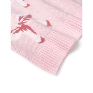 Libsorge Womens Oversized Cute Bow Tie Sweater Fall Winter 2024 Spring 2025 Ladies Dressy Casual Cozy Chunky Ribbed Knit Crewneck Long Sleeve Pullover Tops Pink