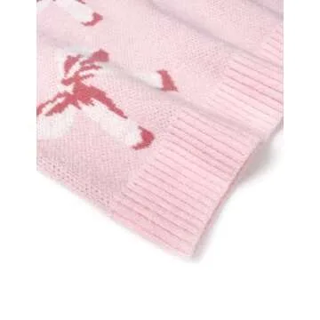 Libsorge Womens Oversized Cute Bow Tie Sweater Fall Winter 2024 Spring 2025 Ladies Dressy Casual Cozy Chunky Ribbed Knit Crewneck Long Sleeve Pullover Tops Pink