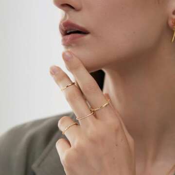 HAIAISO 14K Gold Plated Rings Stacking Rings for Women CZ Stackable Band Ring Plain Statement Ring C...