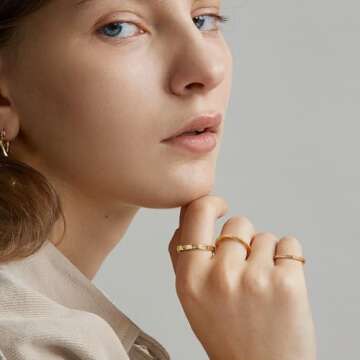 HAIAISO 14K Gold Plated Rings Stacking Rings for Women CZ Stackable Band Ring Plain Statement Ring Comfort Fit Size 5 to 10(Size 7)