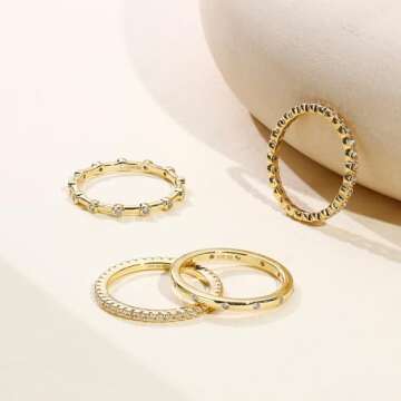 HAIAISO 14K Gold Plated Rings Stacking Rings for Women CZ Stackable Band Ring Plain Statement Ring Comfort Fit Size 5 to 10(Size 7)