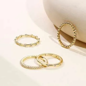 HAIAISO 14K Gold Plated Rings Stacking Rings for Women CZ Stackable Band Ring Plain Statement Ring Comfort Fit Size 5 to 10(Size 7)