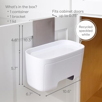 YouCopia DoorStash Garbage Bag Dispenser, Hanging Kitchen Cabinet Door Trash Bag Organizer with Removable Lid for Storage, Speckled White