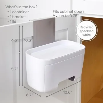 YouCopia DoorStash Garbage Bag Dispenser, Hanging Kitchen Cabinet Door Trash Bag Organizer with Removable Lid for Storage, Speckled White