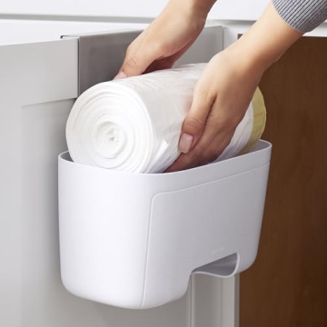 YouCopia DoorStash Garbage Bag Dispenser, Hanging Kitchen Cabinet Door Trash Bag Organizer with Removable Lid for Storage, Speckled White