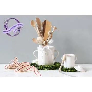 etúHOME Ceramic Crock & Wooden Utensils Set for Kitchen