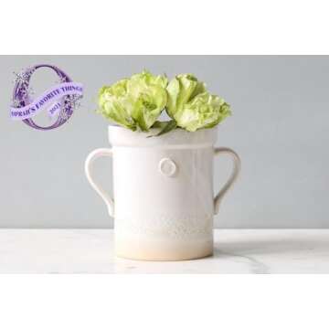 Favorite Things 2023: etúHOME Ceramic Crock with Set of Wooden Utensils, Kitchen Countertop Spoon and Spatula Holder, Cooking Utensil Bundle with White Clay Organizer