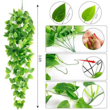 Ageomet 3pcs Artificial Hanging Plants, 3.6ft Fake Ivy Vine for Wall House Room Indoor Outdoor Decoration (No Baskets)