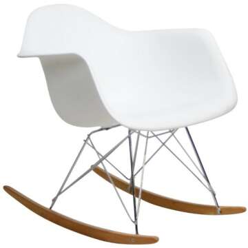 Modway Mid-Century Modern Molded Plastic Kid's Size Lounge Chair Rocker, White