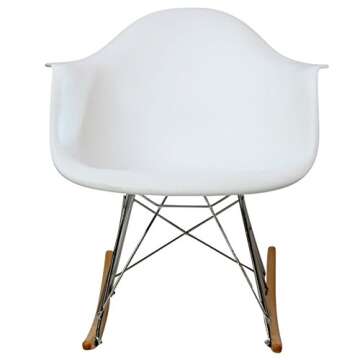 Modway Mid-Century Modern Molded Plastic Kid's Size Lounge Chair Rocker, White