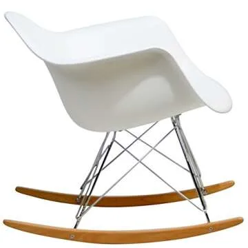 Modway Mid-Century Modern Molded Plastic Kid's Size Lounge Chair Rocker, White
