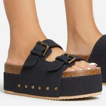 WIRALOMI Women's Cork Platform Slides Suede Adjustable Buckle Strap Clogs Slip On Flatform Sandals