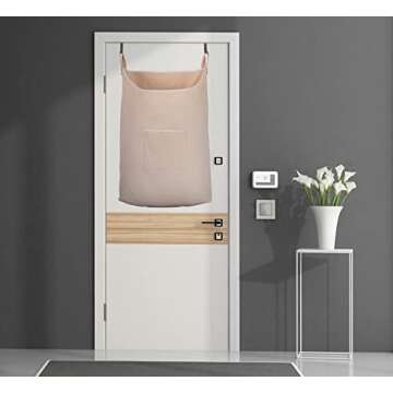 GORISEN Laundry Collector, Laundry Hamper, Door Hanging Laundry bag with hooks (Beige, 65Liters)