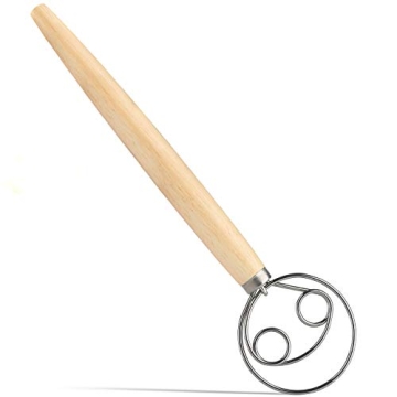 Danish Dough Whisk Stainless Steel Mixer with Wooden Handle