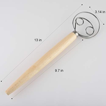 Danish Dough Whisk Stainless Steel Mixer with Wooden Handle