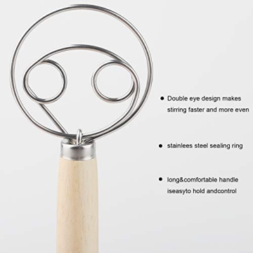 Danish Dough Whisk Stainless Steel Mixer with Wooden Handle