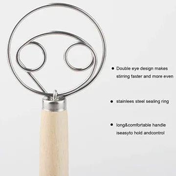 Danish Dough Whisk Stainless Steel Mixer with Wooden Handle