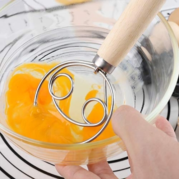 Danish Dough Whisk Stainless Steel Mixer with Wooden Handle