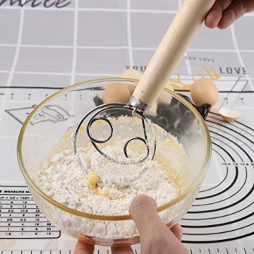 Danish Dough Whisk Stainless Steel Mixer with Wooden Handle