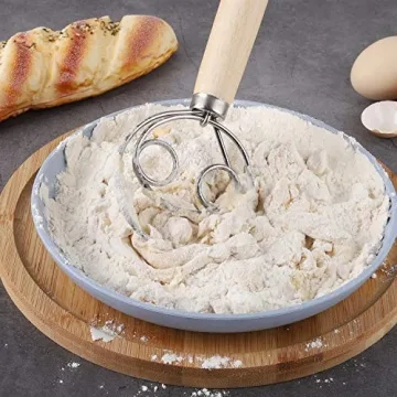 Danish Dough Whisk Stainless Steel Mixer with Wooden Handle