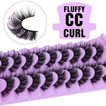 Mink Lashes Fluffy False Eyelashes Natural Look 16MM Fluffy Wispy Volume CC Curl Lashes 9 Pairs by Yawamica Black