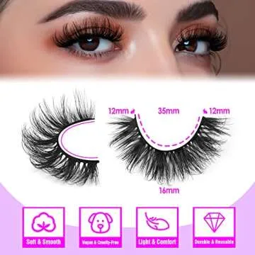 Mink Lashes Fluffy False Eyelashes Natural Look 16MM Fluffy Wispy Volume CC Curl Lashes 9 Pairs by Yawamica Black