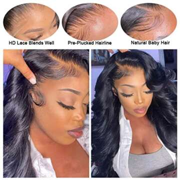 Beauty Forever 5x5 HD Lace Closure Wig Body Wave Human Hair Wigs for Women Brazilian Unprocessed Virgin Human Hair 5x5 Transparent Lace Front Wig Pre Plucked with Baby Hair 180% Density 16 Inch