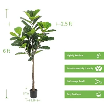 Realead Faux Fiddle Leaf Fig Tree 6 Feet - Lifelike Decor