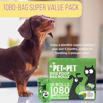 Pet N Pet 1080 Counts Poop Bags for Dogs, 38% Plant Based & 62% PE Extra Thick, Green Dog Poop Bags Rolls, 9" x 13", Unscented Pet Waste Bag