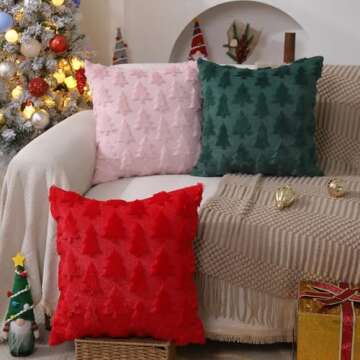 DFXSZ Christmas Tree Pillow Covers 18x18 inch Set of 2 Christmas Decoration Red Soft Plush Faux Fur ...