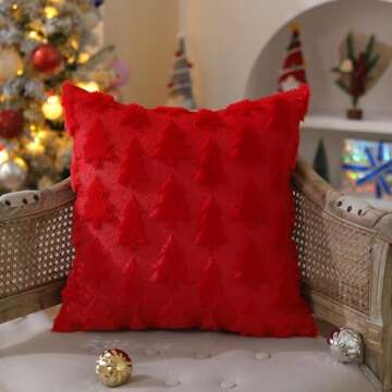DFXSZ Christmas Tree Pillow Covers 18x18 inch Set of 2 Christmas Decoration Red Soft Plush Faux Fur Jacquard Throw Pillows for Bedroom Sofa Holiday Festivals Winter Home Decor PTK006B18