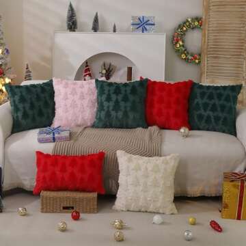 DFXSZ Christmas Tree Pillow Covers 18x18 inch Set of 2 Christmas Decoration Red Soft Plush Faux Fur Jacquard Throw Pillows for Bedroom Sofa Holiday Festivals Winter Home Decor PTK006B18