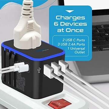 Ceptics World International Travel Plug Adapter with USB Ports