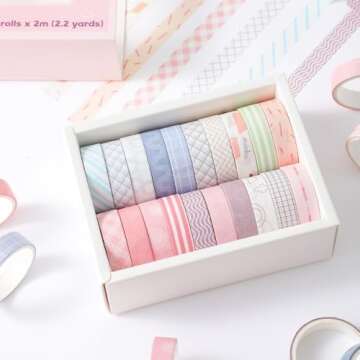 FLY CHOICE Washi Tape Set, 20 Rolls of Colorful Washi Tape, Decorative Tape for Arts and Crafts, Scr...
