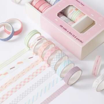 FLY CHOICE Washi Tape Set, 20 Rolls of Colorful Washi Tape, Decorative Tape for Arts and Crafts, Scrapbooking Supplies. (20 Rolls Colorful)